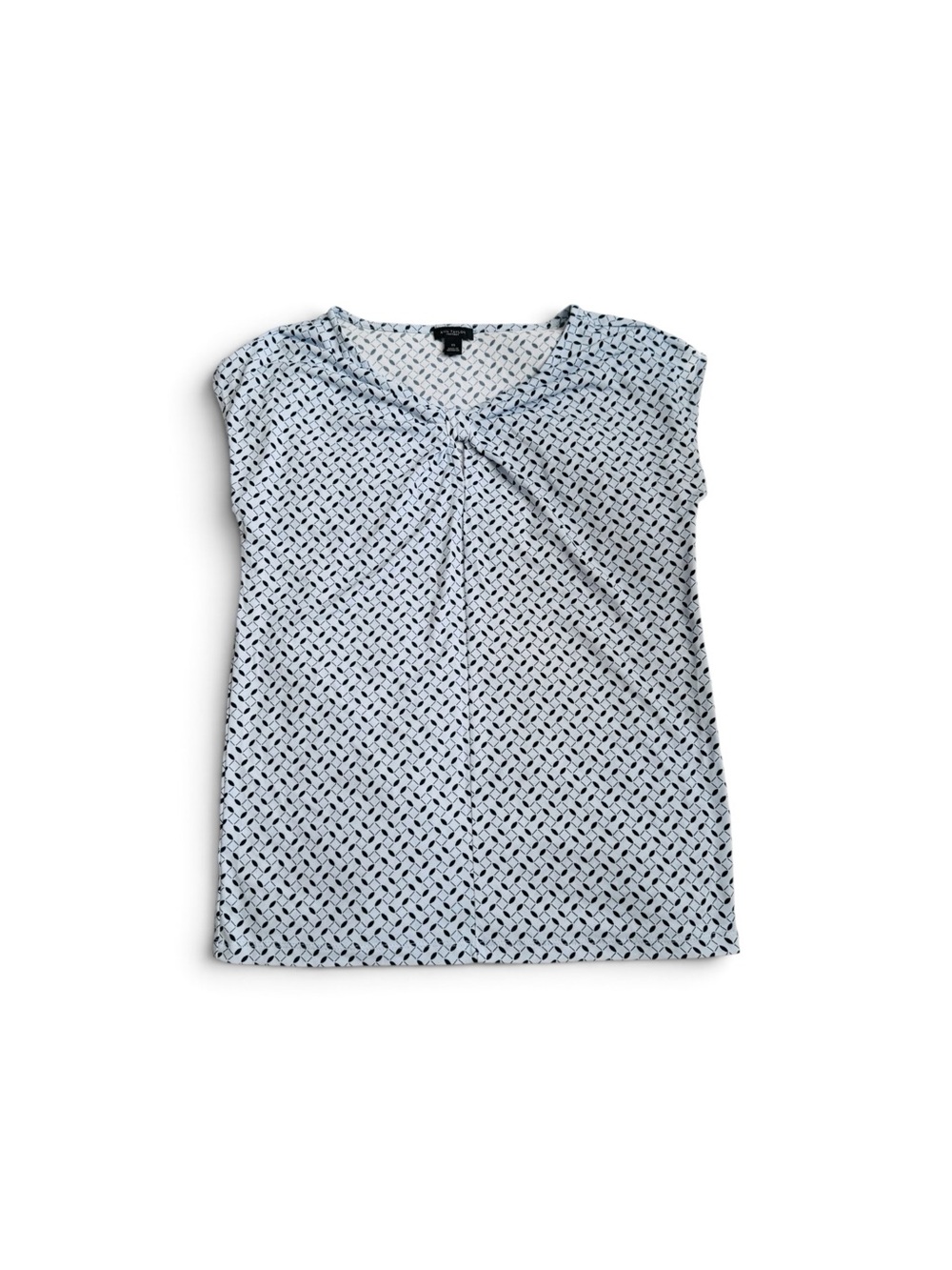 Ann Taylor Blue and Navy Printed Cap Sleeve Blouse